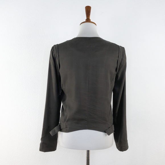 Astr Olive Size Zip Ruffle Shoulder Bomber Jacket - Picture 6 of 9